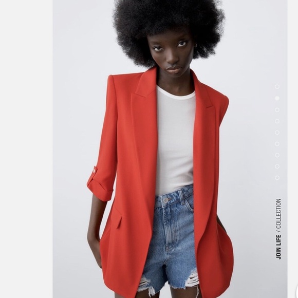 Zara Red Rolled Up Sleeves Blazer Sz: L - Picture 2 of 14